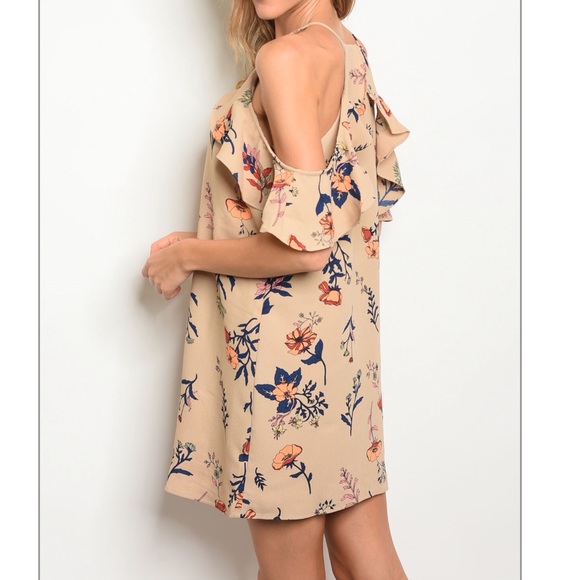 19 Cooper Taupe Floral Off Shoulder Dress - Picture 2 of 7